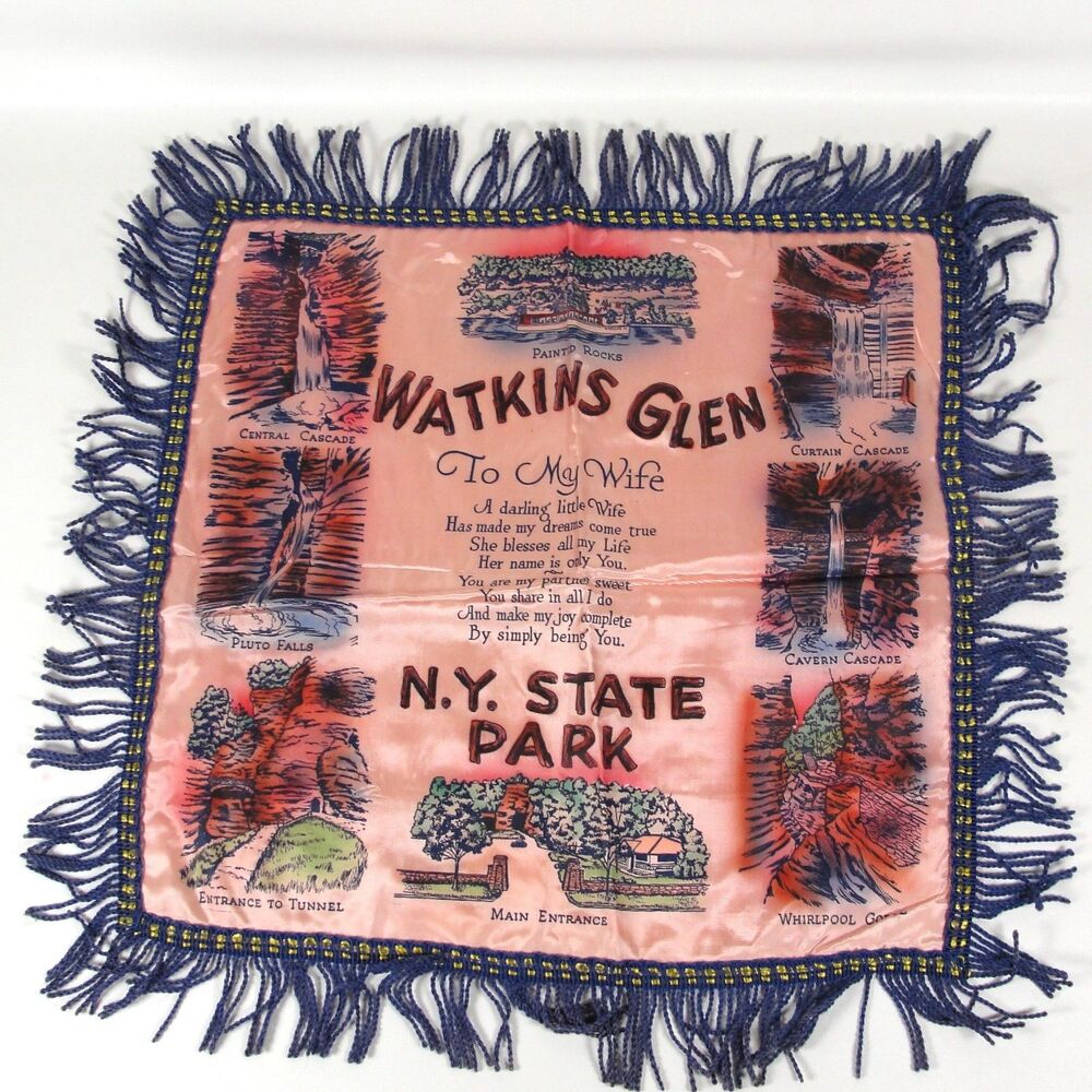 Vintage Watkins Glen NY State Park Souvenir Satin Pillow Cover Case To My Wife